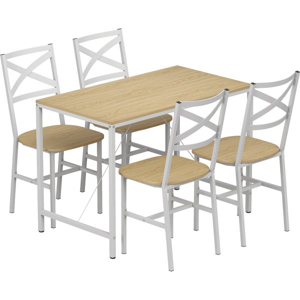 Homcom Ensemble Table Salle à Manger Avec 4 Chaises, Table De Cuisine Avec Chaises Pour 4 Personnes, Bois Naturel Et Blanc-image