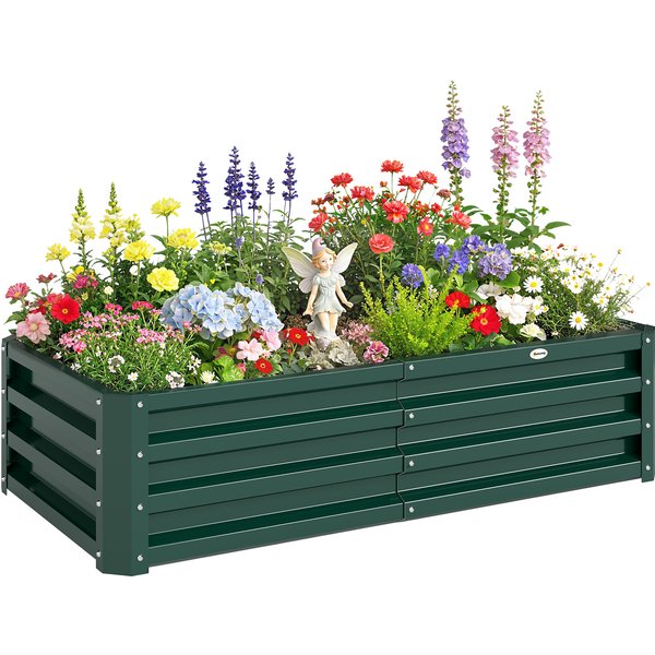 Outsunny Raised Beds for Garden, Galvanized Outdoor Planters, for Herbs and Vegetables, Use for Patio, Backyard, Balcony, Green Aosom UK