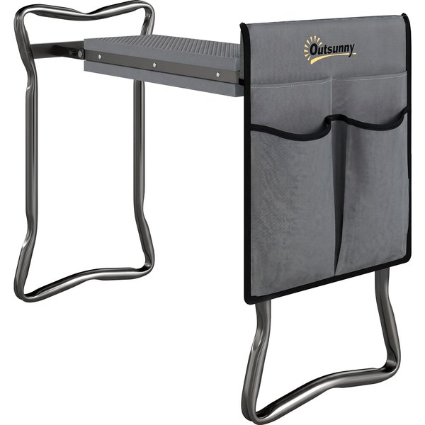 Outsunny SièGe-GenouillèRe 2 En 1 En Acier Avec Sac Porte-Outils Et Coussin En Eva, 58X28X49 Cm, Gris Et Noir-image