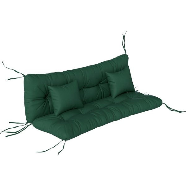 Outsunny Outdoor Seat Cushions Back Cushion with 2 Pillows, Water Repellent Seat Pads for 3-Seater Chair, Green