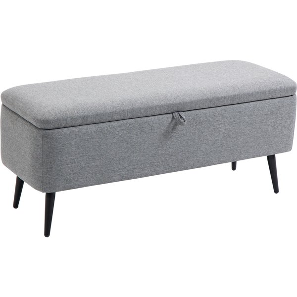 Homcom Banc Banquette Coffre De Rangement 2 En 1 En Tissu Avec Pieds En Acier Noir 102 X 40 X 39,5 Cm Gris-image