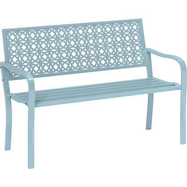 Outsunny Banc De Jardin 2 Places, Banc ExtéRieur Jardin En Acier Avec Dossier Ajouré, 127 X 63 X 85 Cm, Bleu-image
