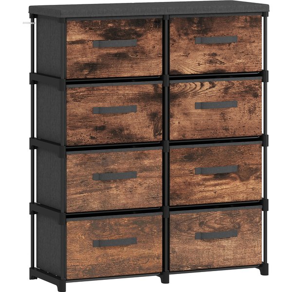 HOMCOM Kommode Schrank mit 8 Schubladen aus Vliesstoff Aufbewahrungsschrank mit Metallrahmen Schubladenschrank für Schlafzimmer, Wohnzimmer, 84,5x30,5x100 cm Rustikal-Braun Aosom