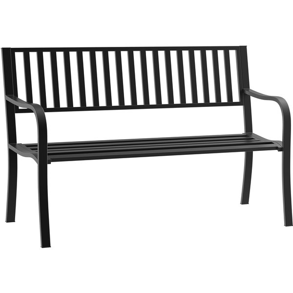 Outsunny Metal Garden Bench Loveseat with Slatted Seat, Black