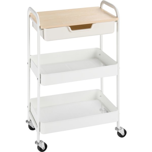 Homcom Desserte Cuisine Avec 3 Niveaux Et Roulettes 43,9 X 30,5 X 75,6 Cm Acier Blanc-image