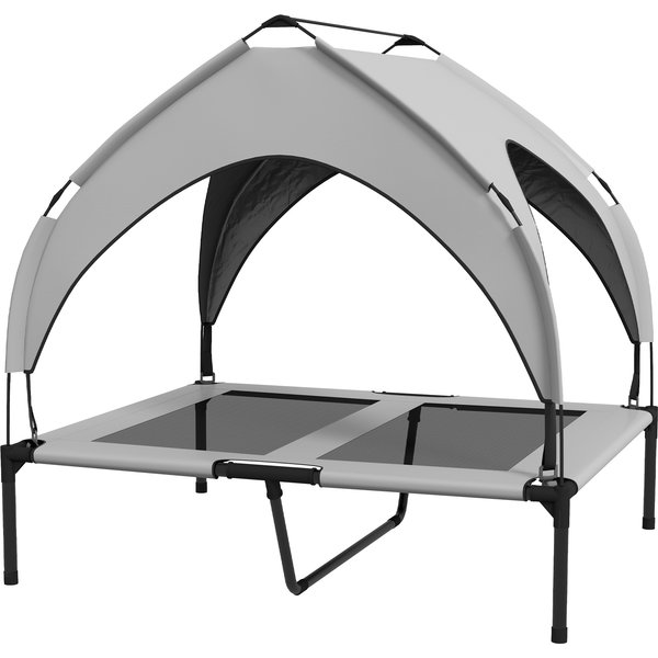 PawHut Erhöhtes Hundebett mit Baldachin, Haustierbett, Outdoor Hundeliege mit Dach, Atmungsaktiv, für große Hunde Hellgrau Oxford 91 x 76 x 89 cm Aosom