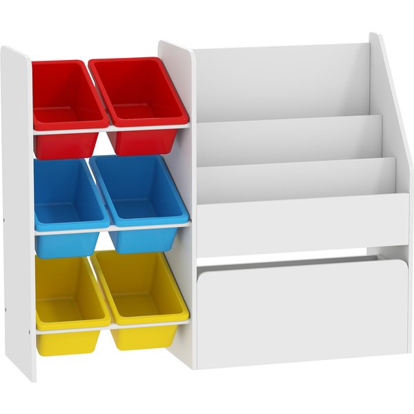 Aiyaplay Meuble Rangement Enfant Rangement Jouets Enfant 6 Bacs Amovibles Et Grand Coffre à Roulettes 100X30X80Cm Multicolore-image