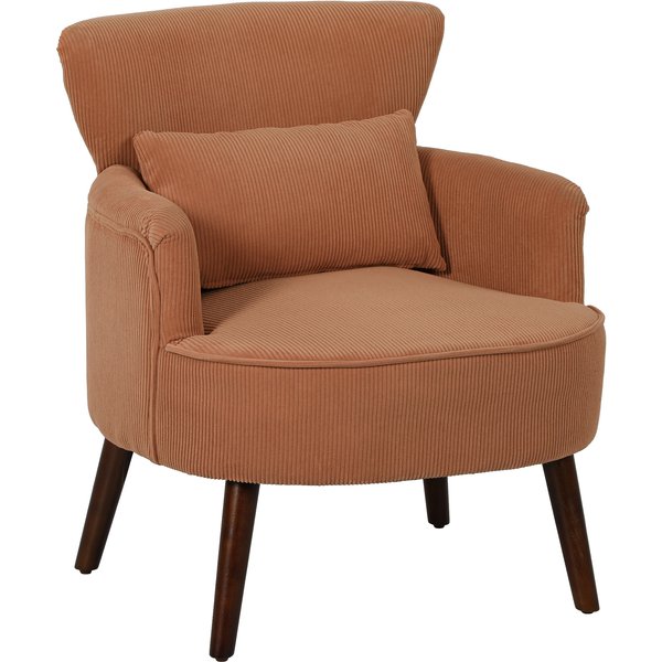 HOMCOM Sessel Loungesessel mit Armlehnen, Polstersessel mit Kissen Armlehnensessel mit Kordoptik, Holzbeine Lesesessel für Wohnzimmer, Schlafzimmer, Orange Aosom