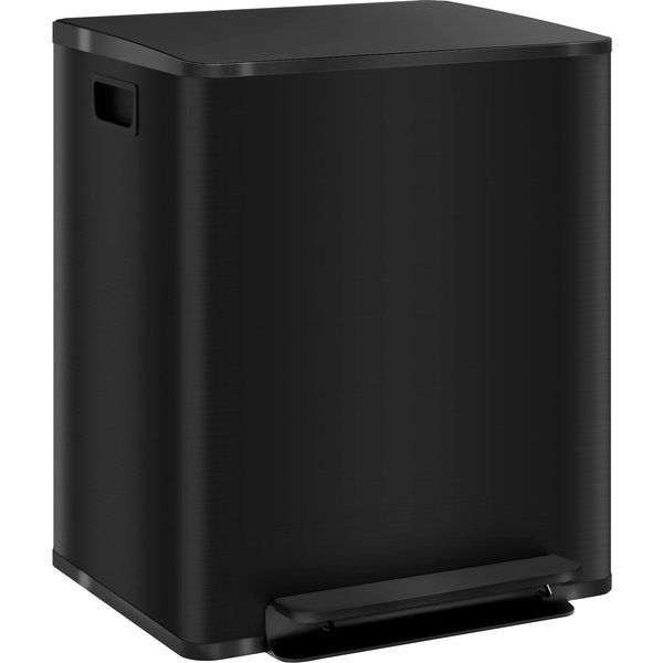 Homcom Poubelle De Cuisine 2 Compartiments De 2 X 25L, Acier Inoxydable, Couvercle à Fermeture Douce, 47,7X37,5X56Cm, Argent-image