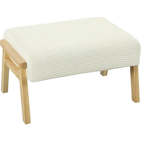 HOMCOM Sitzhocker Hocker mit weichem Sitzkissen Holzbeinen Fußhocker mit Cordoptik Polsterhocker Ottoman für Schlafzimmer, Wohnzimmer, Cremeweiß Aosom