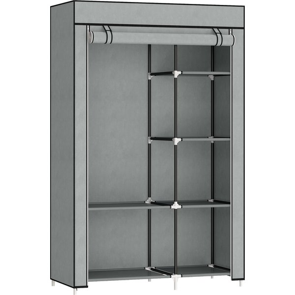 HOMCOM Fabric Wardrobe, Portable Wardrobe with 6 Shelves, 1 Hanging Rail, Foldable Closets, 103 x 43 x 162.5 cm, Light Grey | Aosom Ireland
