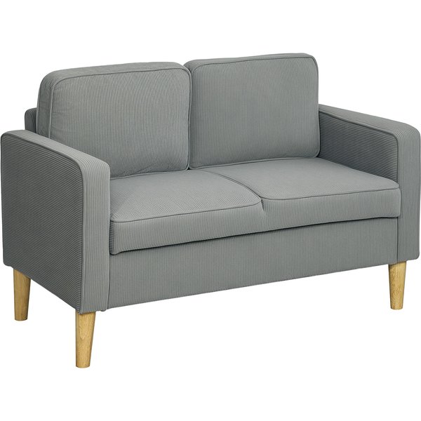 HOMCOM Sofa 2 Sitzer klein Couch mit Armlehne, Stauraum, modern Polstersofa mit Cordoptik, Holzbeine, Kissen, Loungesofa für Wohnzimmer, Schlafzimmer, 117 x 63 x 79 cm, Hellgrau Aosom