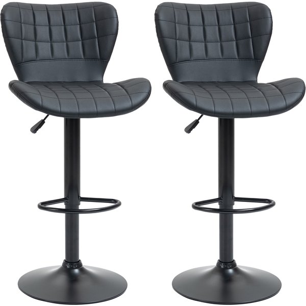 HOMCOM Barstuhl 2er-Set Retrodesign Höhenverstellbar 360° drehbar schwarzes Leder für Homeoffice stabil 47 x 51,5 x 89-109 cm Aosom.de