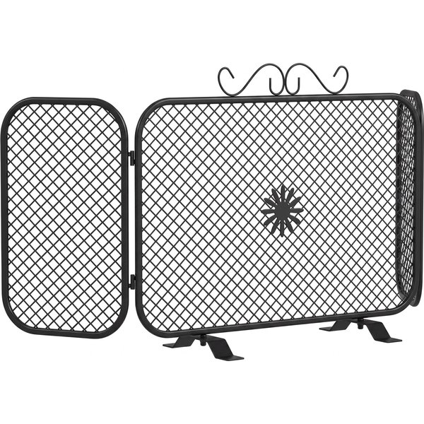 Homcom Pare-éTincelles De CheminéE Pliable à 3 Panneaux En MéTal Avec Base Amovible, Motif Floral, 90X16X40 Cm, Noir-image