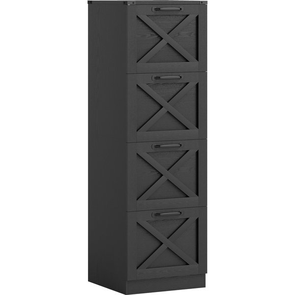Homcom Caisson De Bureau Avec 4 Tiroirs, Dossiers Suspendus Pour Formats Lettre/A4, Style Rustique, 40X40X131Cm, Noir-image