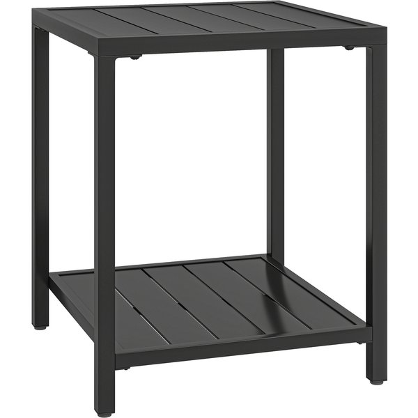 Outsunny Table Basse ExtéRieure à 2 Niveaux En MéTal, Table De Jardin CarréE Avec éTagèRe De Rangement, 45 X 45 X 54 Cm, Noir-image