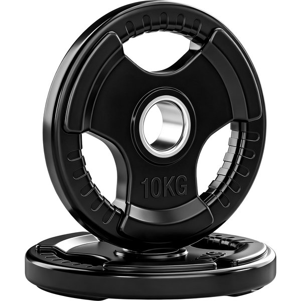Sportnow Set Disques Olympiques De Musculation 2X10 Kg, AléSage Ø50 Mm, Disques Poids, RevêTement En Caoutchouc, 3 PoignéEs Ergonomiques, Noir-image