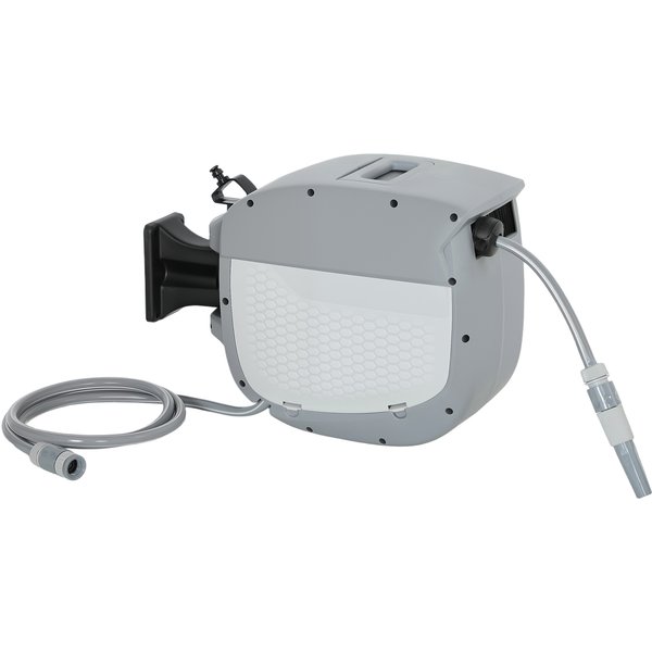 Outsunny Schlauchtrommel mit Gartenschlauch 20 m, 180° schwenkbar Schlauchbox mit automatische Aufrollung Selbstverriegelung, Schlauchaufroller zur Wandmontage, Wasserschlauchaufroller, Grau Aosom