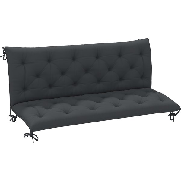 Outsunny 3 Seater Bench Cushion, Garden Chair Cushion with Back and Ties for Indoor and Outdoor Use, 98 x 150 cm, Black | Aosom Ireland