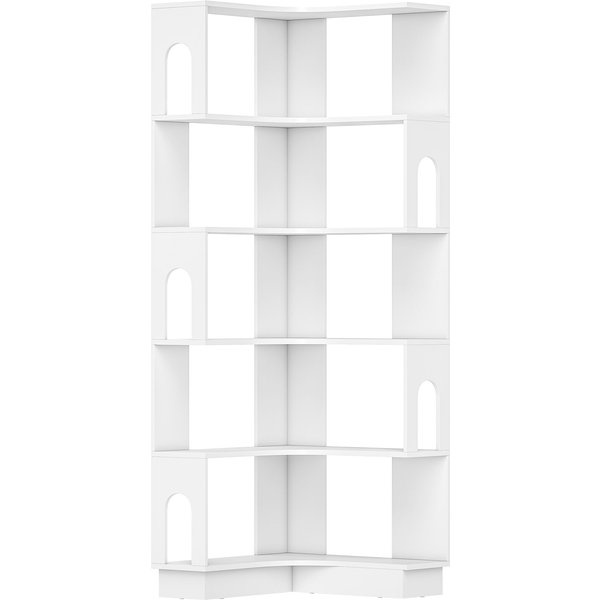 Homcom BibliothèQue D'angle, éTagèRe De Rangement à 6 Niveaux Avec Panneaux LatéRaux ArquéS, 60 X 60 X 165,5 Cm, Blanc-image