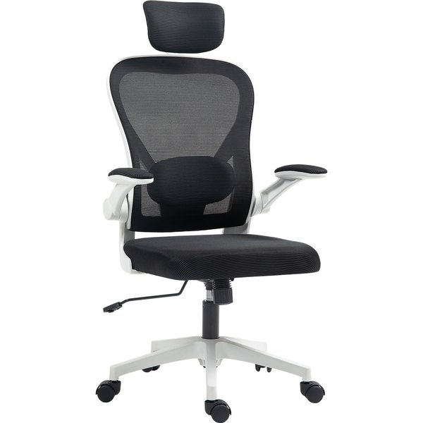 HOMCOM Executive Office Chair, Ergonomic Mesh High Back Desk Chair with Flip-up Armrest, Rotatable Headrest, Adjustable Lumbar Support for Home Study, Black | Aosom Ireland