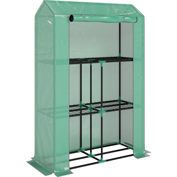 Outsunny Serre De Jardin Avec éTagèRes 3 Niveaux Serre D'hivernage BâChe RenforcéE En Pe Porte Enroulable 100 X 40 X 150 Cm Vert-image