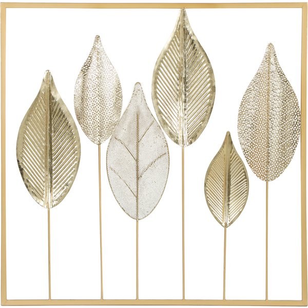 Homcom DéCoration Murale En MéTal Moderne, Sculpture Murale En MéTal En Forme De Feuille, 70 X 70 Cm, Doré-image