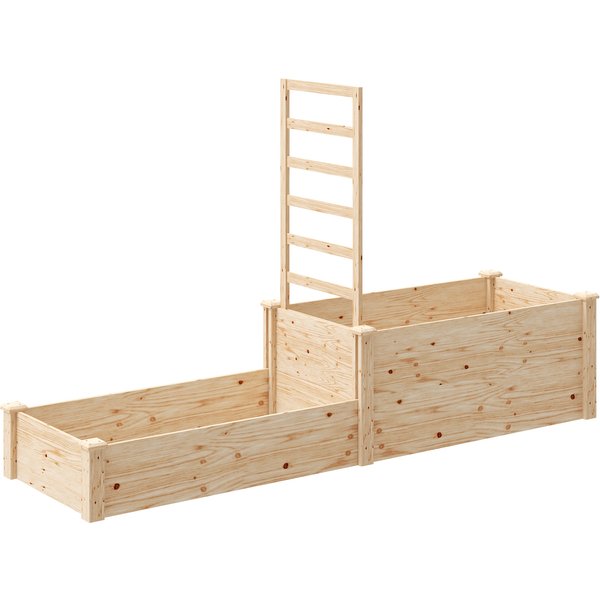 Outsunny JardinièRe Avec Treillis à 2 Bacs Avec Fond Ouvert, Pour Balcon Terrasse Patio, 222 X 63 X 132 Cm, Bois Naturel-image