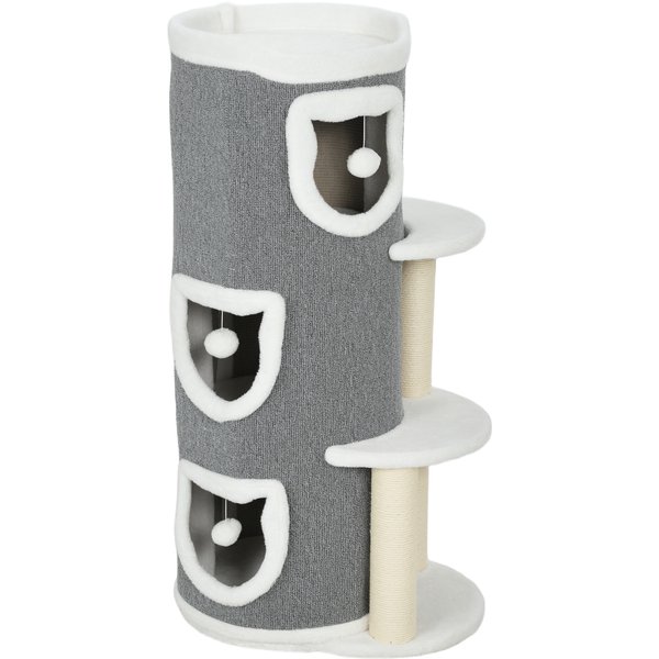 Pawhut Tour Pour Chat à 4 Niveaux Arbre à Chat Stable Avec Griffoirs En Sisal Et Bord En Peluche 2 Plateformes 50X36X101Cm Gris-image