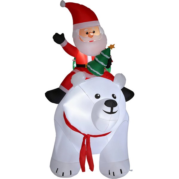 Outsunny PèRe NoëL Gonflable De NoëL Sur Ours Polaire 200 Cm, 5 LumièRes Led, DéCoration De NoëL IntéRieure Et ExtéRieure, Blanc-image