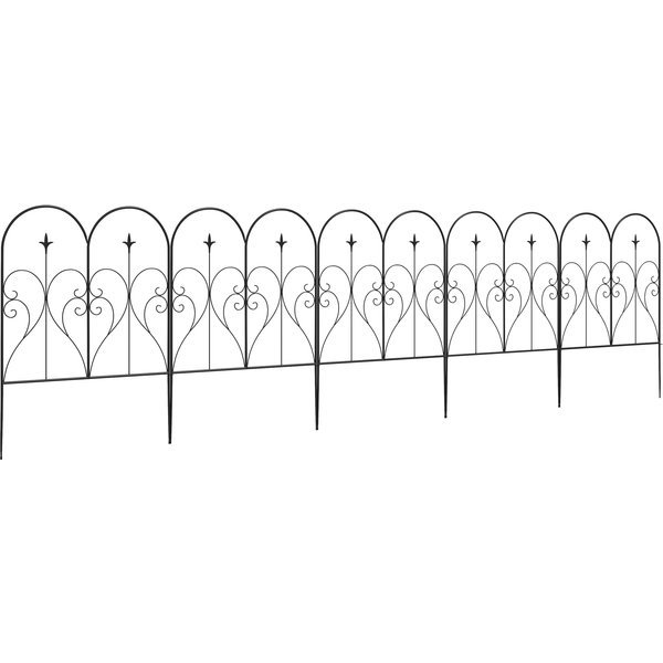 Outsunny Metal Garden Fence Panels, Decorative Outdoor Picket, Heart-shaped Scrollwork, Set of 5, Black | Aosom Ireland