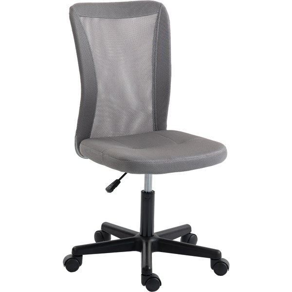 Vinsetto Computer Desk Chair, Mesh Office Chair with Adjustable Height and Swivel Wheels, Armless Study Chair, Grey