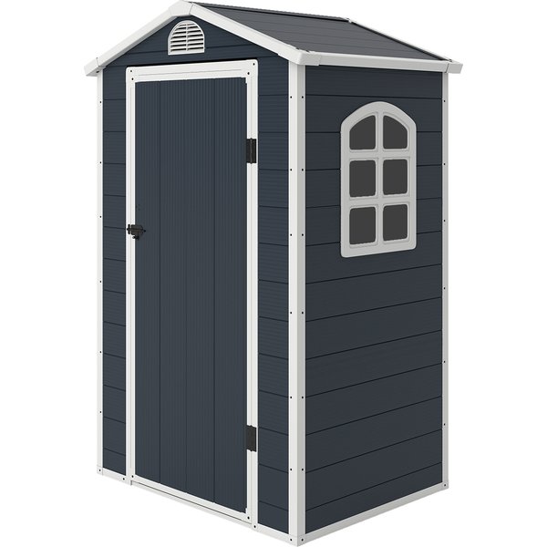 Outsunny Abri De Jardin PolypropylèNe - Cabane De Jardin En RéSine Avec 1 Porte Verrouillable, FenêTre Et Grille D'aéRation, Gris Foncé Aosom France-image