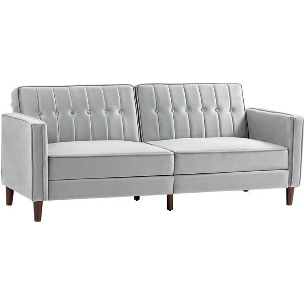 HOMCOM Modern Convertible Sofa Futon Velvet-Touch Tufted Couch Compact Loveseat with Adjustable Split Back, Light Grey Aosom UK