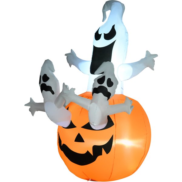 HOMCOM Aufblasbarer Kürbis Geist Halloween Deko Figur mit LED Beleuchtung, Luftfigur aus Polyester 120x120x180cm, perfekte Gruseldeko Aosom.de