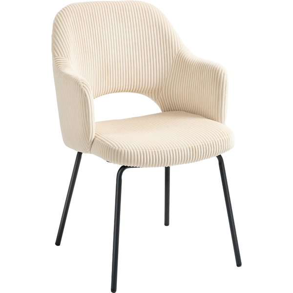 HOMCOM Esszimmerstuhl, Küchenstuhl mit Armlehne, Rückenlehne, gepolsterte Sitzfäche, Stahlbeinen, Essstuhl, Polsterstuhl für Küche, Esszimmer, Wohnzimmer, Beige Aosom