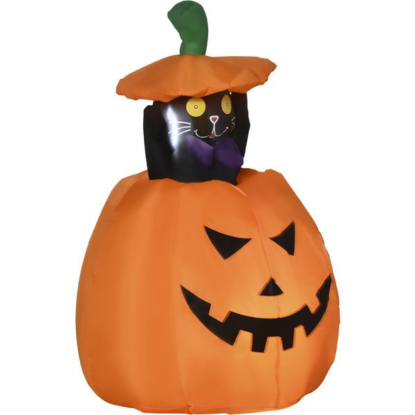 Outsunny Aufblasbarer Kürbisgeist 91-115 cm mit beweglicher Katze, wasserdicht mit LED Lichtern für Indoor & Outdoor Halloween Deko Aosom.de