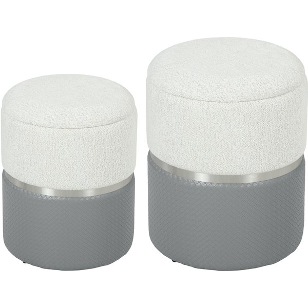 HOMCOM Nesting Round Ottoman with Storage Set of 2 - Cream/Grey