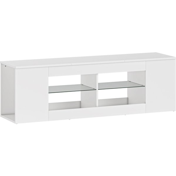 HOMCOM TV Schrank Lowboard 140 cm lang für Fernseher bis zu 65 Zoll, Fernsehtisch mit 6 Fächern, 2 Glasregalen für Wohnzimmer Weiß Aosom