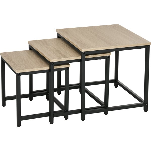 HOMCOM 3er-Set Couchtische Beistelltische Satztische mit Stahlrahmen Holzoptik Natur für Wohnzimmer & Sofaecke Aosom.de