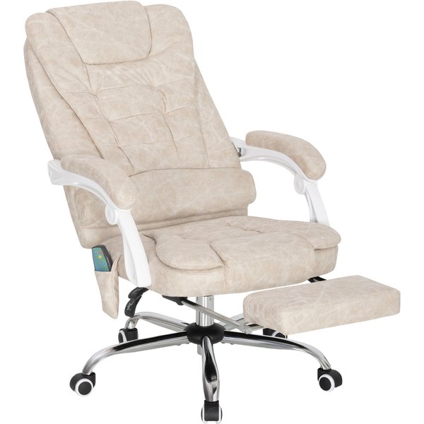 Vinsetto Fauteuil De Bureau Massant Et Chauffant, Chaise De Bureau, Hauteur RéGlable, Dossier Inclinable, 65X70X111-119Cm, CrèMe-image