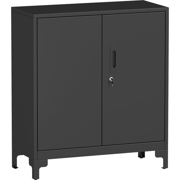 HOMCOM Lockable Metal Filing Cabinet, 2-Tier Storage Cupboard with Double Doors, Modern Office Organiser, Black