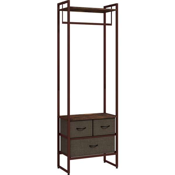 Homcom Portant à VêTements Avec 3 Tiroirs En Tissu, éTagèRes De Rangement Et Tringle De Suspension, 58,5 X 30 X 178 Cm, Marron-image