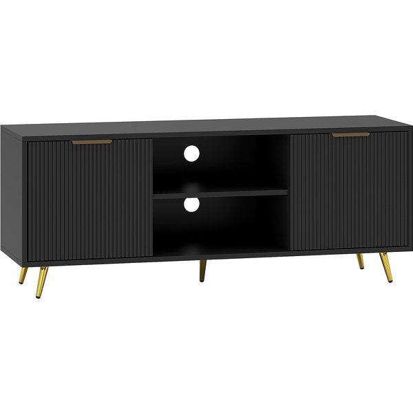 HOMCOM Modern TV Stand Cabinet for TVs up to 55", TV Unit with 2 Open Shelves, 2 Cabinets and Cable Management for Living Room, Black