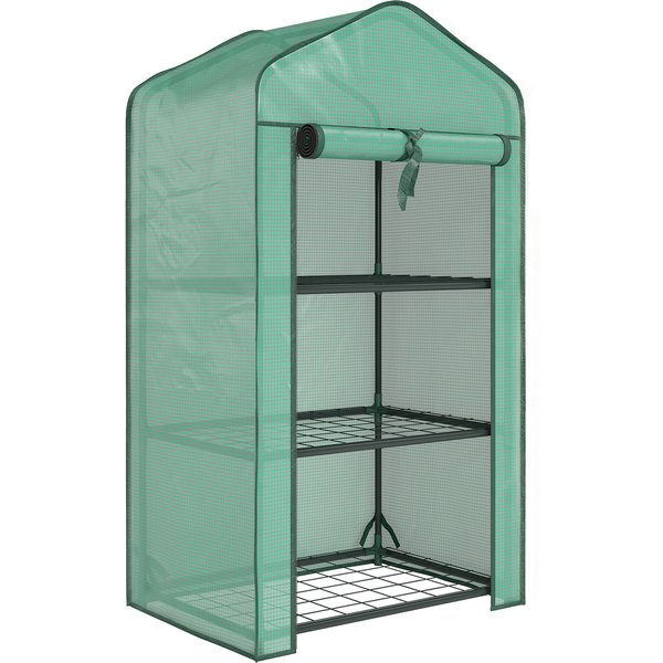 Outsunny Serre De Jardin Avec éTagèRes 3 Niveaux, Serre De Balcon, BâChe RenforcéE Pe, ChâSsis En Acier, 59 X 39 X 127 Cm, Vert-image