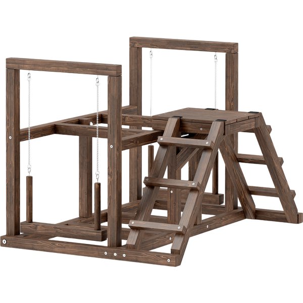 PawHut Aire De Jeux En Bois, Perchoir En Bois Pour Poule, Avec BalançOire, éChelle, Plateformes, 82 X 60 X 55 Cm, Marron-image