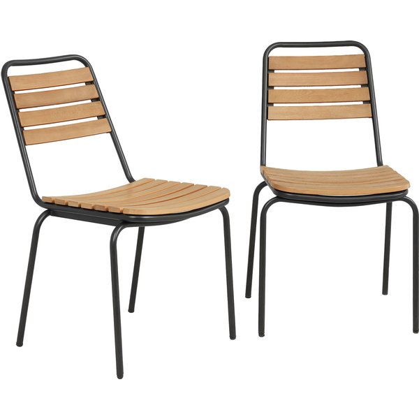 Outsunny Gartenstuhl 2er Set wetterfest Gartenstühle aus Stahl und Holz Stapelstuhl mit Rückenlehne stapelbar Terrassenstuhl bis 160 kg belastbar Gartenmöbel für Hinterhof, Garten, Balkon Naturholz Aosom