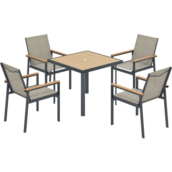 Outsunny Five-Piece Metal Dining Set, with Glass-Top Table - Khaki