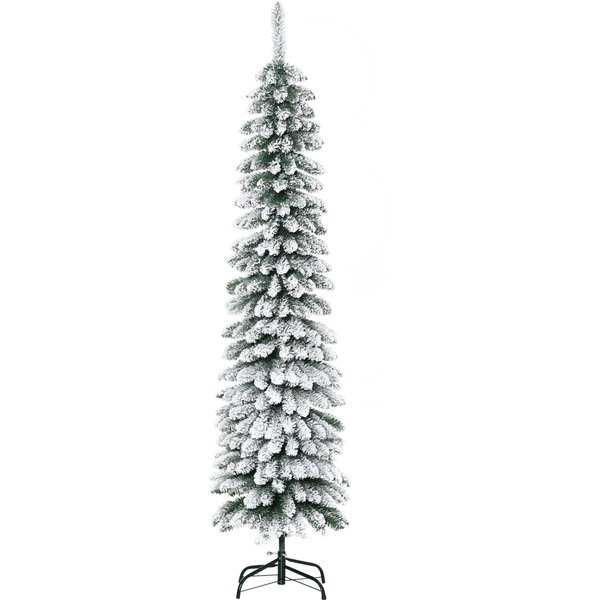 HOMCOM Künstlicher Weihnachtsbaum, 180 cm Christbaum mit 395 Spitzen, Kunstschnee, klappbar Metallständer, für Weihnachten Deko, Grün+Weiß Aosom