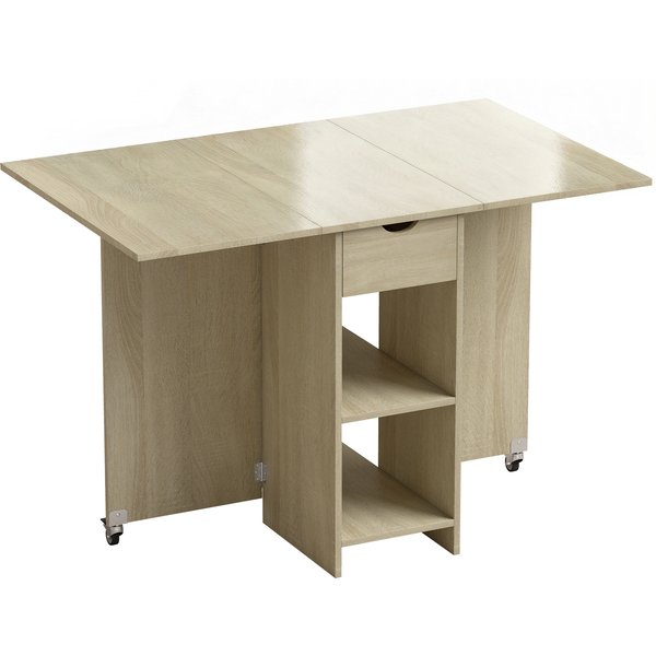 HOMCOM Esstisch Klappbar, Küchentisch mit Schublade und 2 Ablagen für 2-4 Personen, Moderner Esszimmertisch Klapptisch für Kleine Räume, Esszimmer, Küche, 114,5 x 70 x 75 cm, Natur Aosom